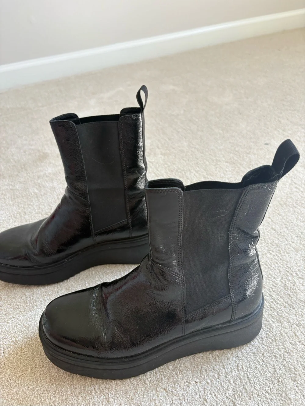 Vagabond Black Patent Platform Chelsea Boots